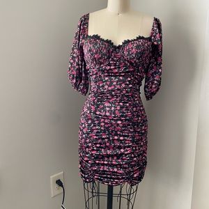 For Love and Lemons ruched floral mini dress